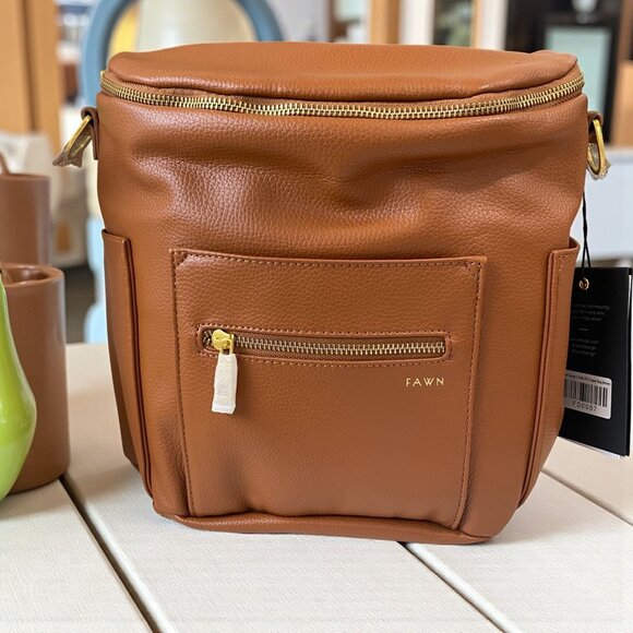 Fawn Design Mini Diaper Bag Backpack Brown Vegan Leather Gold Hardware NWT - Picture 1 of 12